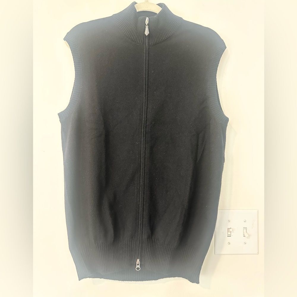 Brunello Cucinelli Black Cashmere Blend Full Zip Vest Sweater XL